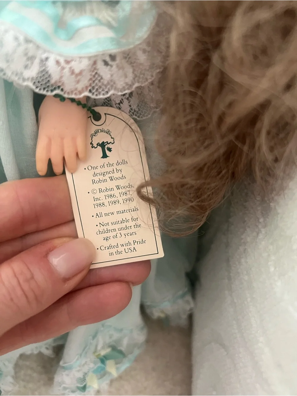 Vintage Collectible Mint Green Porcelain Doll Floral Headpiece BasketCollectible